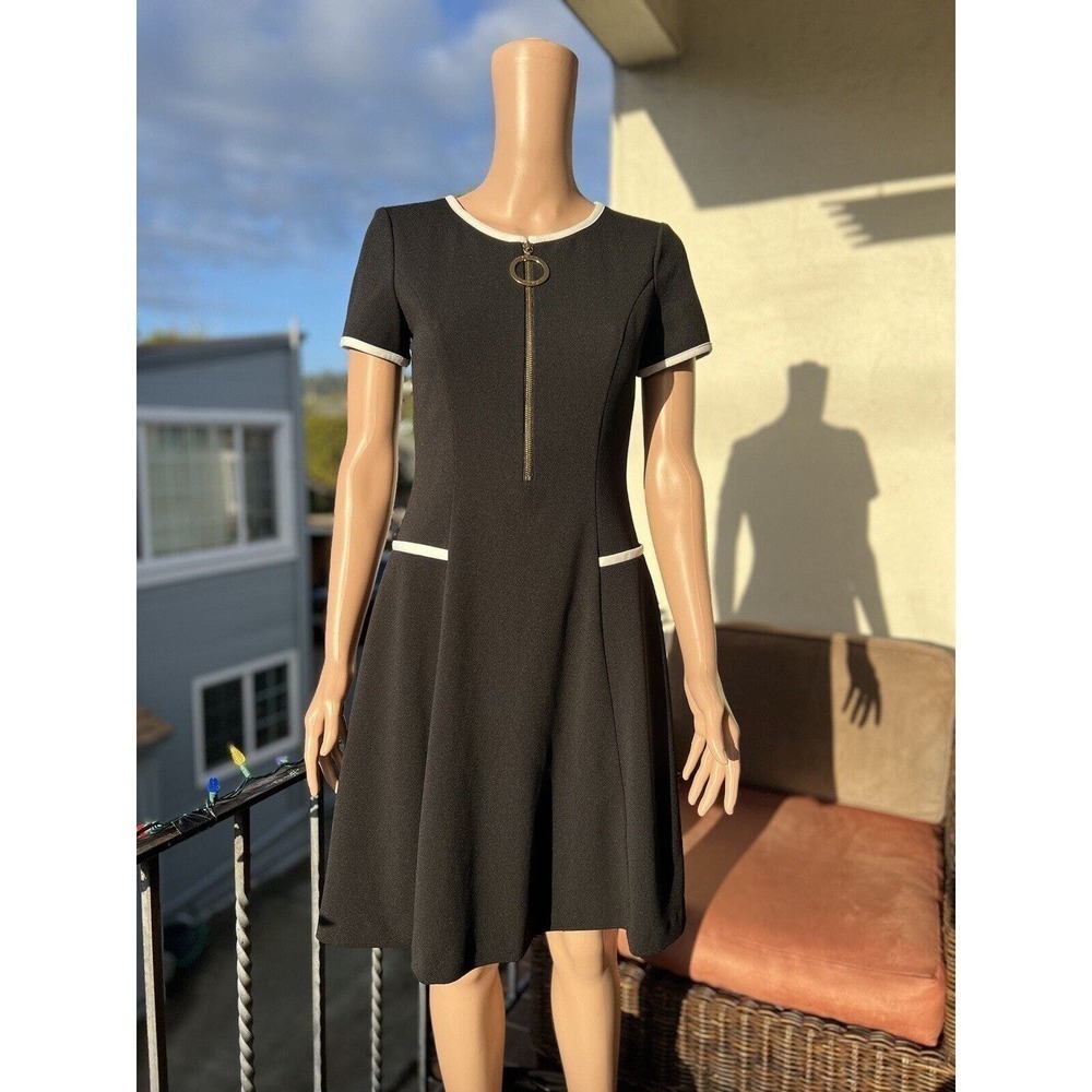 DKNY Scuba Crepe Fit And Flare Dress Black And White Size 4